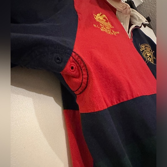 SOLD VTG Polo Ralph Lauren Big Crest Jockey RL Colorblock Rugby Long Sleeve XL - Picture 8 of 12